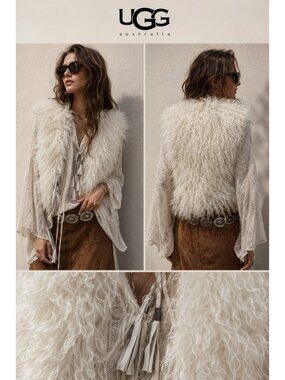 UGG Marin Women’s XS/S Cream Mongolian Lamb Fur Shearling Leather Vest